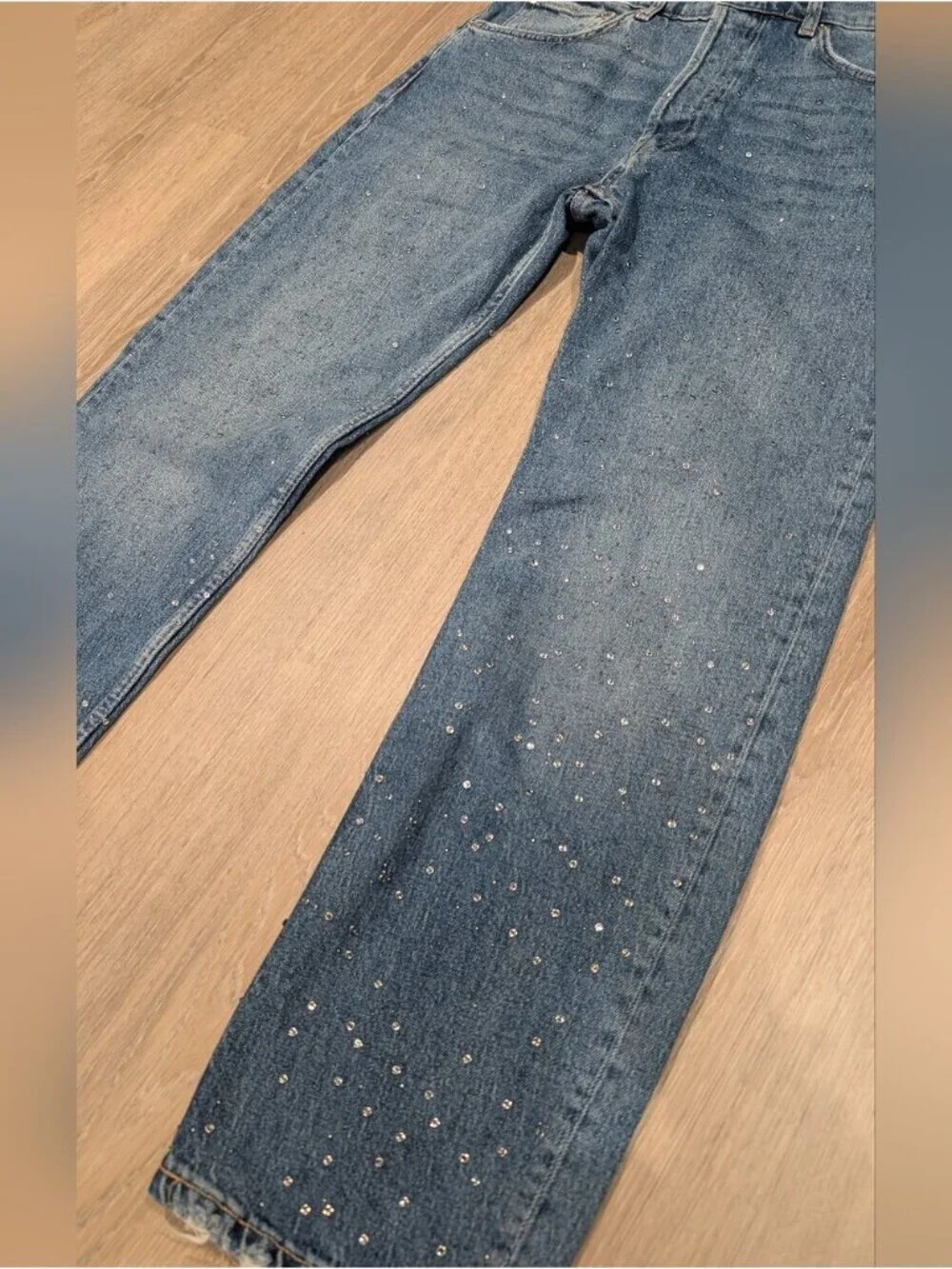 Zara Crystals & rhinestones  High-Rise Wide Leg Jeans with Sparkle - Picture 16 of 16